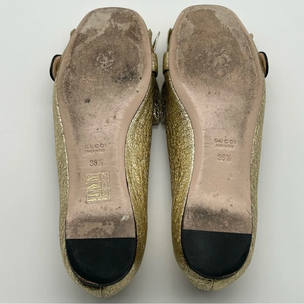 Gucci Gold Galassia Platino GG Marmont Fringe Ballet Flats Loafers Size 36.5 - Picture 11 of 11